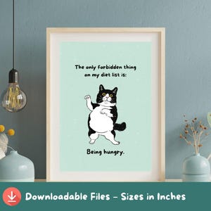 Funny Chubby Cat Digital Print – Cute Diet Quote Wall Art – Instant Download for Cat Lovers – Printable Funny Fat Cat Poster Decor