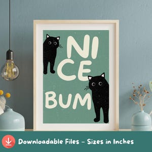 Playful Black Cat Wall Art – Cute Funny Bathroom Sign – Retro Digital Poster – Printable Cat Lover Gift - Digital Download Printable