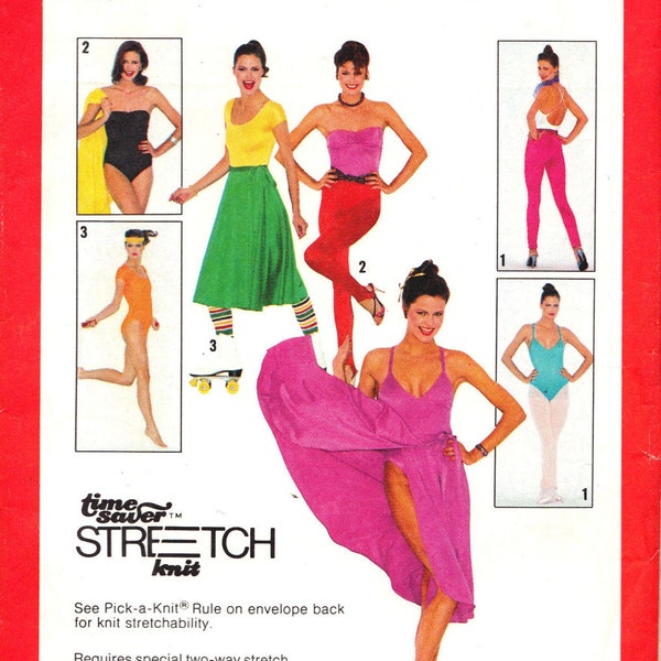 Simplicity 9271 Misses Bust 34 36 38 Bodysuit Stretch Pants and wrap Skirt Bathing suit strapless spandex c 1979 UNCUT