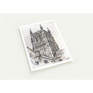 Worcester Cathedral Greeting Cards x10 - Fine Line Art Print - Blank Card for Any Occasion - Gothic Architecture Art - UK Cathedral Card