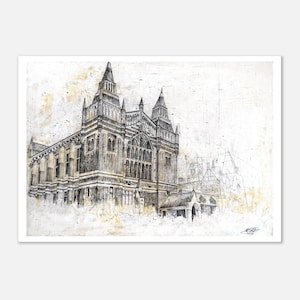 University of Leeds Fine Line Art Print - Architectural Drawing - Black & White Wall Art - A4/A3/A2 Sizes - University Building Illustration