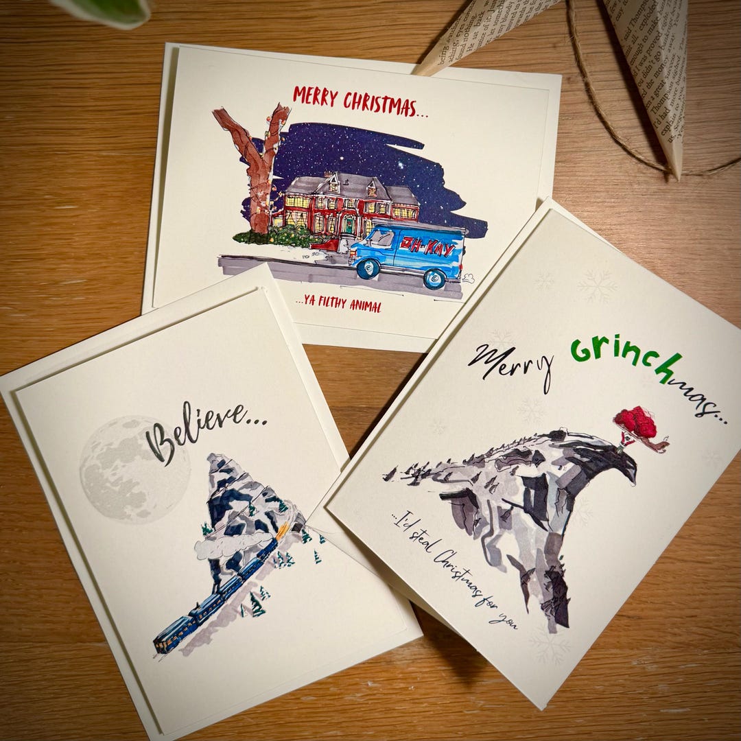 Handillustrated Christmas Movie Card Set Home Alone, the Grinch