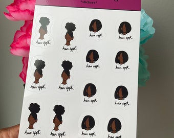 Black Hair Appointment Planner Stickers, Black Girl Planner Stickers, Journal, Planner Stickers Sheet, Self Care Sticker