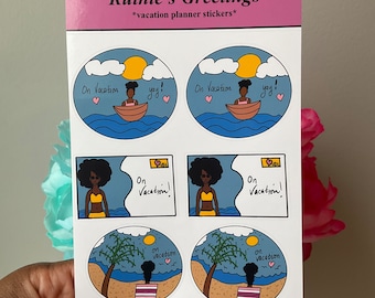 Black Girl Vacation Stickers, Vacation Stickers, Black Girl Planner Stickers, Black Calendar Stickers, Beach Stickers