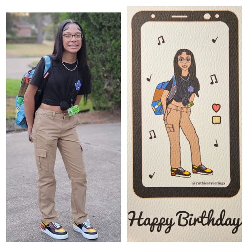Custom Cartoon Birthday Card, Custom Birthday Card, Personalized Birthday Card, Custom Cartoon Card