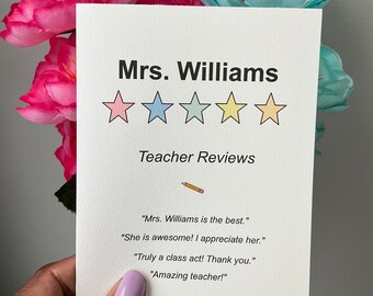 Teacher Appreciation Card, Teacher Thank You Card, Custom Teacher Card, Personalized Thank You Teacher Card, Teacher Review Card