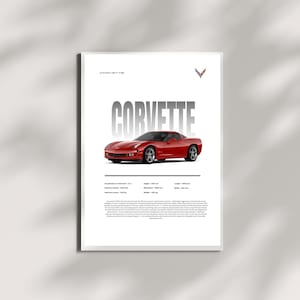 Chevrolet Corvette C6 Wall Art Print, American Muscle Car Poster, C6 Z06 & LS7 Sports Car Artwork for Garage, Man Cave, or Office Décor