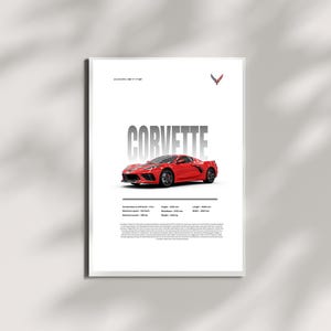 Poster Corvette C8, stampa murale Chevrolet, stampa di muscle car moderna, decorazione supercar V8, arte da garage per lui, regalo per appassionati di auto