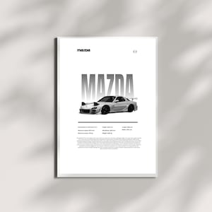 Póster del Mazda RX-7 FD, arte mural de coche rotativo JDM, impresión del RX7 para él, decoración de coches japoneses, arte con motor rotativo, regalo para entusiastas de los coches