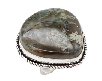 Anello in argento sterling fatto a mano con agata paesaggistica – Gioielli ispirati alla natura