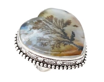 Anello in agata paesaggistica fatto a mano – Gioielli boho in argento sterling