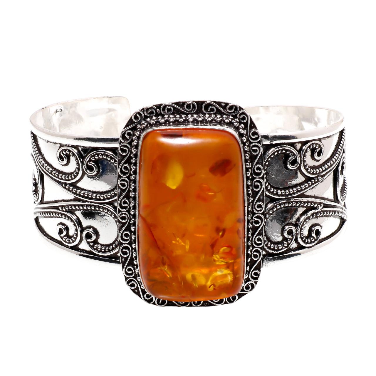 シルバー琥珀カフブレスレット シルバー琥珀カフブレスレット シルバー琥珀カフブレスレット