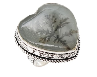 Anello in argento sterling fatto a mano con agata paesaggistica – Gioielli ispirati alla natura