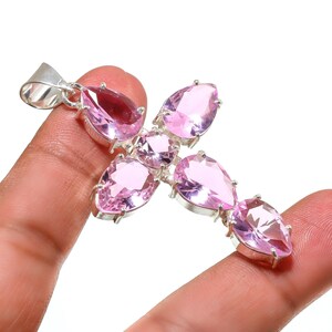 Pendentif En Argent 925 Avec Opalite Rose Et Grenat - Fait Main En Indonésie, Style Larme