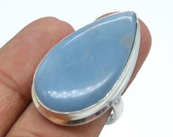 Natural Blue Chalcedony Pear Ring, Sterling Silver Ring, Chalcedony Gift For Wedding, 925K Sterling Silver Jewelry