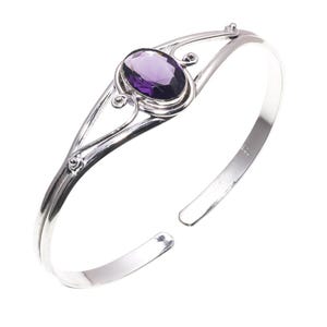 Amethyst Cuff Bracelet in Sterling Silver – February Birthstone – Handmade Gemstone Bangle – Gift for Her Purple Amethyst Cuff Bracelet Gift