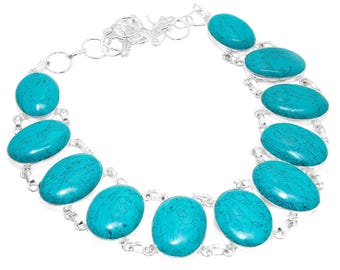 Collier turquoise en argent sterling fait main - Pierres précieuses bohèmes du sud-ouest
