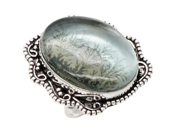 Anillo de plata de ley hecho a mano con ágata paisajística - Joyería de paisajes