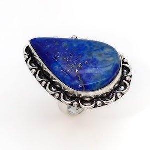 Lapis Lazuli Ring 925 Sterling Silver | Handmade Solid Silver Gemstone Ring | Boho Vintage Jewelry Gift for Her | Healing Stone Ring