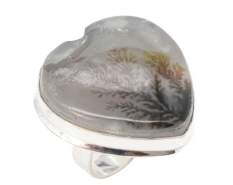 Anello in agata paesaggistica realizzato a mano – Gioielli naturalistici in argento sterling
