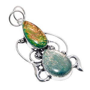 Pendentif opale en argent sterling 925, double collier d&#39;opale en pierre, bijoux délicats avec pierre de naissance, cadeau pour elle, pendentif opale en argent sterling massif 925