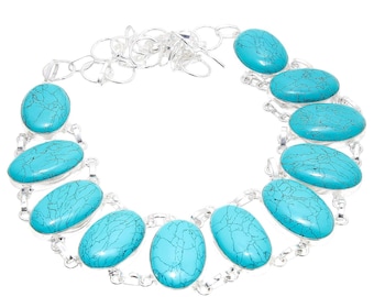 Collier turquoise en argent sterling fait main - Bijoux bohèmes du sud-ouest