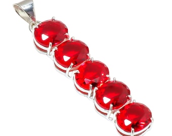 Handmade Sterling Silver Red Garnet Pendant, January Birthstone