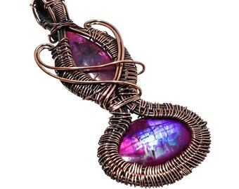 Purple Labradorite Pendant: Rustic Copper Wire Wrapped, Handmade