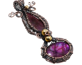 Purple Labradorite Pendant, Copper Wire Wrapped Healing Necklace