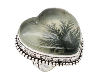 Anillo de plata de ley con ágata paisajística – Joyería artesanal con motivos de paisajes