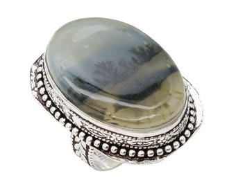 Anillo de plata de ley hecho a mano con ágata paisajística - Joyería de paisajes