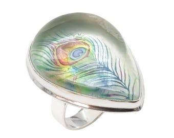 Anillo de plata de ley con ágata paisajística – Joyería artesanal con motivos de paisajes