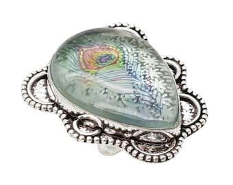 Handmade Scenic Agate Sterling Silver Ring - Landscape Stone Jewelry