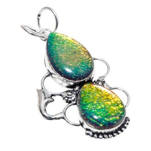 Pendentif opale en argent sterling 925, double collier d&#39;opale en pierre, bijoux délicats avec pierre de naissance, cadeau pour elle, pendentif opale en argent sterling massif 925