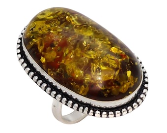 Adjustable Sterling Silver Baltic Amber Ring | Handmade Gemstone Jewelry