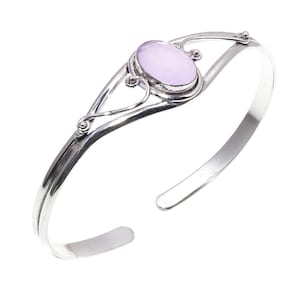 Rose Quartz Cuff Bracelet in Sterling Silver – Love Stone Jewelry Gift for Her Handmade Gemstone Bangle Sterling Silver Rose Quartz Bracelet
