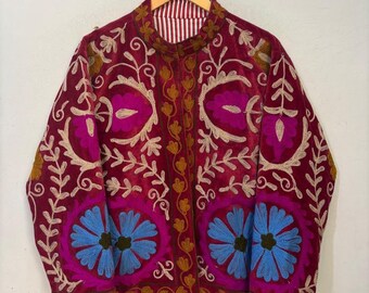 Handcrafted Floral Embroidered Velvet Jacket – Boho Vintage Fashion