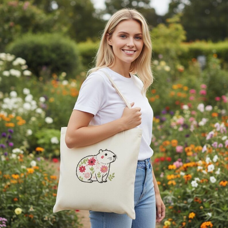 Capybara Hand Embroidery Template, Cute Animal and Flower DIY Stitch ...