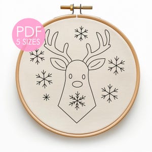 Reindeer Hand Embroidery Template, Christmas Decorations Pattern, Deer Holiday PDF, Festive Snowflake Design, DIY Xmas Embroidery Pattern