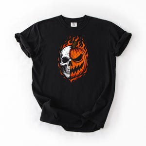 Flaming Skull Pumpkin Comfort Colors Shirt: Gothic Halloween Tee