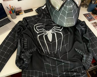 Venom Spider-Man svart kostym | Sam Raimi symbiot Spiderman cosplay med ansiktsskydd | Handgjord filmrekvisita