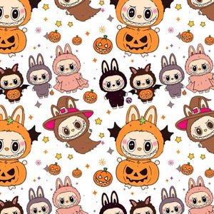 Cute Monster style pure cotton cartoon fabric-Halloween Labubu printed cotton fabric-handmade DIY fabric-sold by half yard