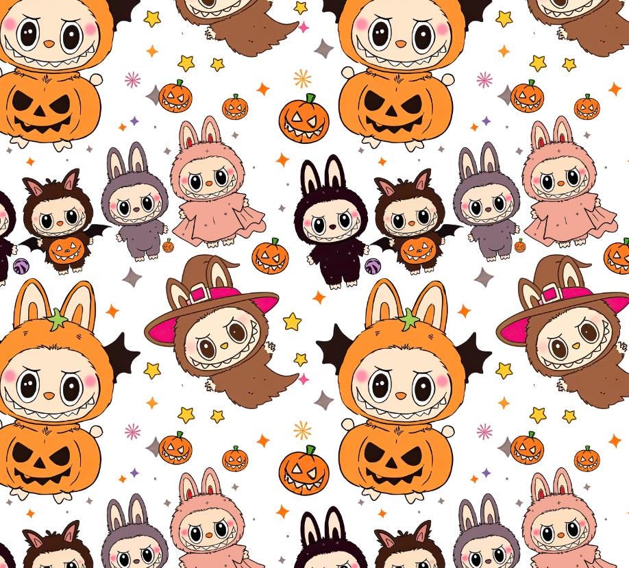 Cute Monster style pure cotton cartoon fabric-Halloween Labubu printed cotton fabric-handmade DIY fabric-sold by half yard