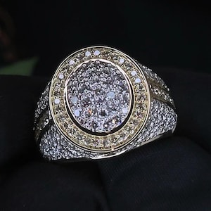 Men's Bling Wedding Band, Iced Out VVS Moissanite in Yellow Gold, Luxury Hip Hop Eternity Ring, Statement Jewelry For Him