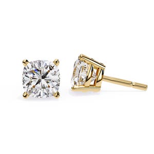 Cushion Cut Lab Grown Diamond Stud Earrings 1.2 Ct For Each Rose Gold Four Prong CVD Anniversary Gift for Her