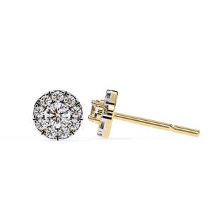Round Cut Lab Grown Diamond Halo Stud Earrings in Yellow Gold – CVD Diamond Jewelry, Anniversary Gift for Her