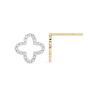 Lab Grown Diamond Stud Earrings 14k Gold Four Leaf Clover Half Flower Clover CVD Anniversary Birthday Gift for Her Elegant Jewelry
