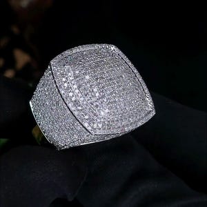 Men&#39;s Moissanite Wedding Band, Iced Out Round Cut in 925 Sterling Silver, Hip Hop Style Promise Ring, Anniversary Gift For Husband