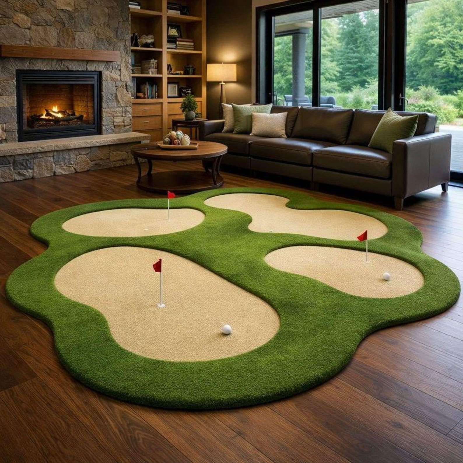 Golf Ramp Rug Hand Tufted Golf Rug Green Luxury Wool Carpet Golf Course Theme Area ...