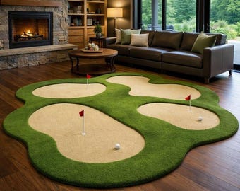Dywan golfowy z ręcznie tkanej wełny, zielony, luksusowy, z motywem pola golfowego, do salonu, na zamówienie, w kształcie golfisty, 5x8, 6x9, 8x10, 9x12